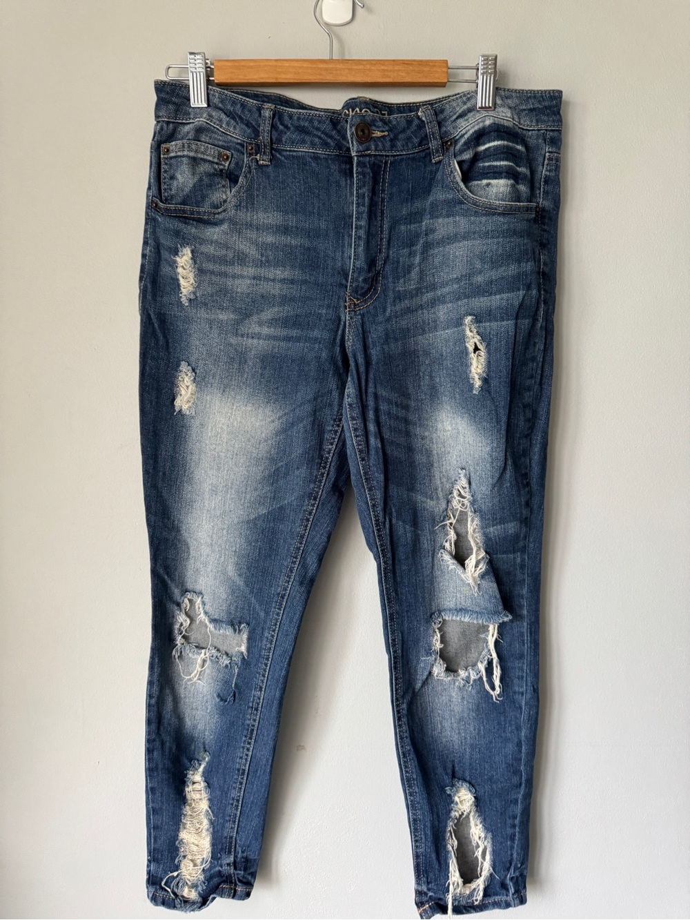 Rue21 Women's Distressed Medium Blue Boyfriend Jeans